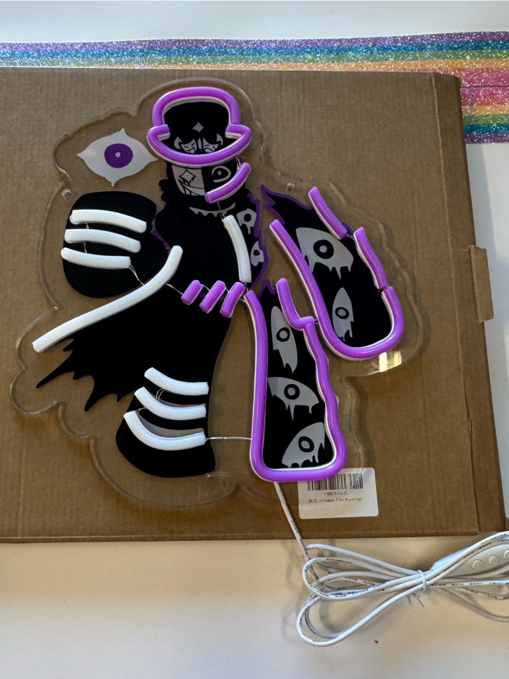Ghostly Skeleton Neon Sign - Black, White & Purple